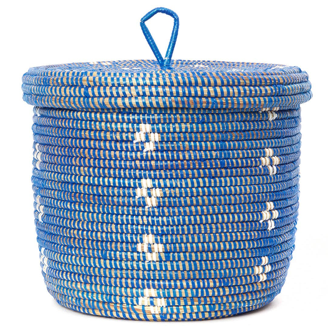 Blue and White Blossom Lidded Storage Basket