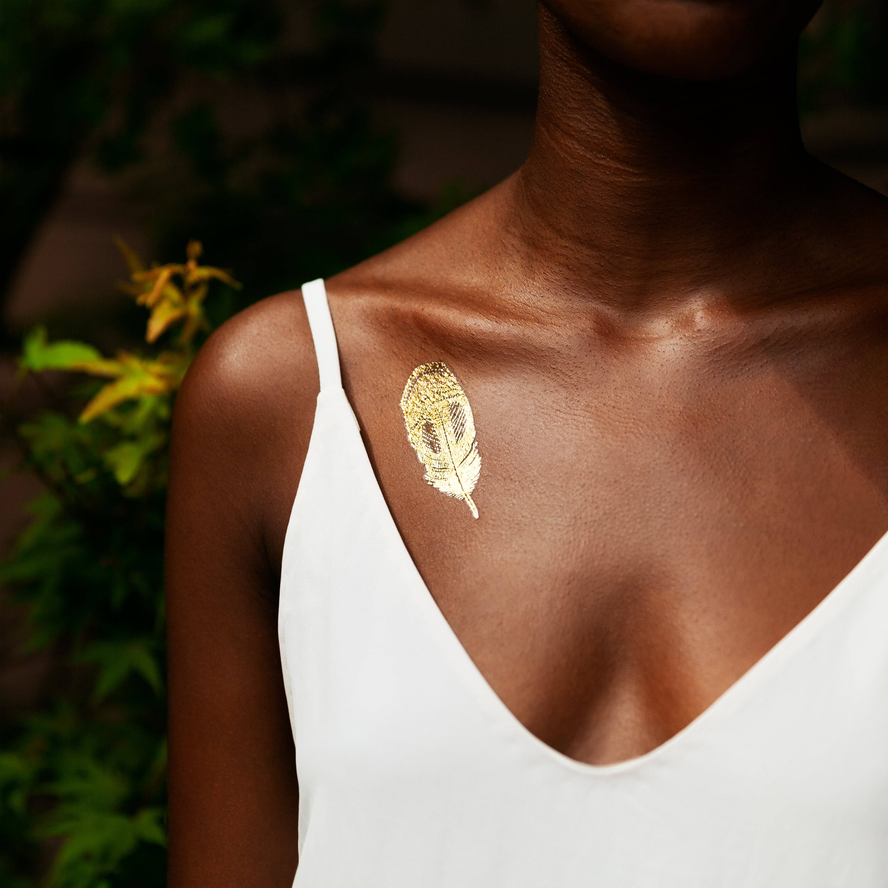 Quail Feather (Gold) Tattoo Pair