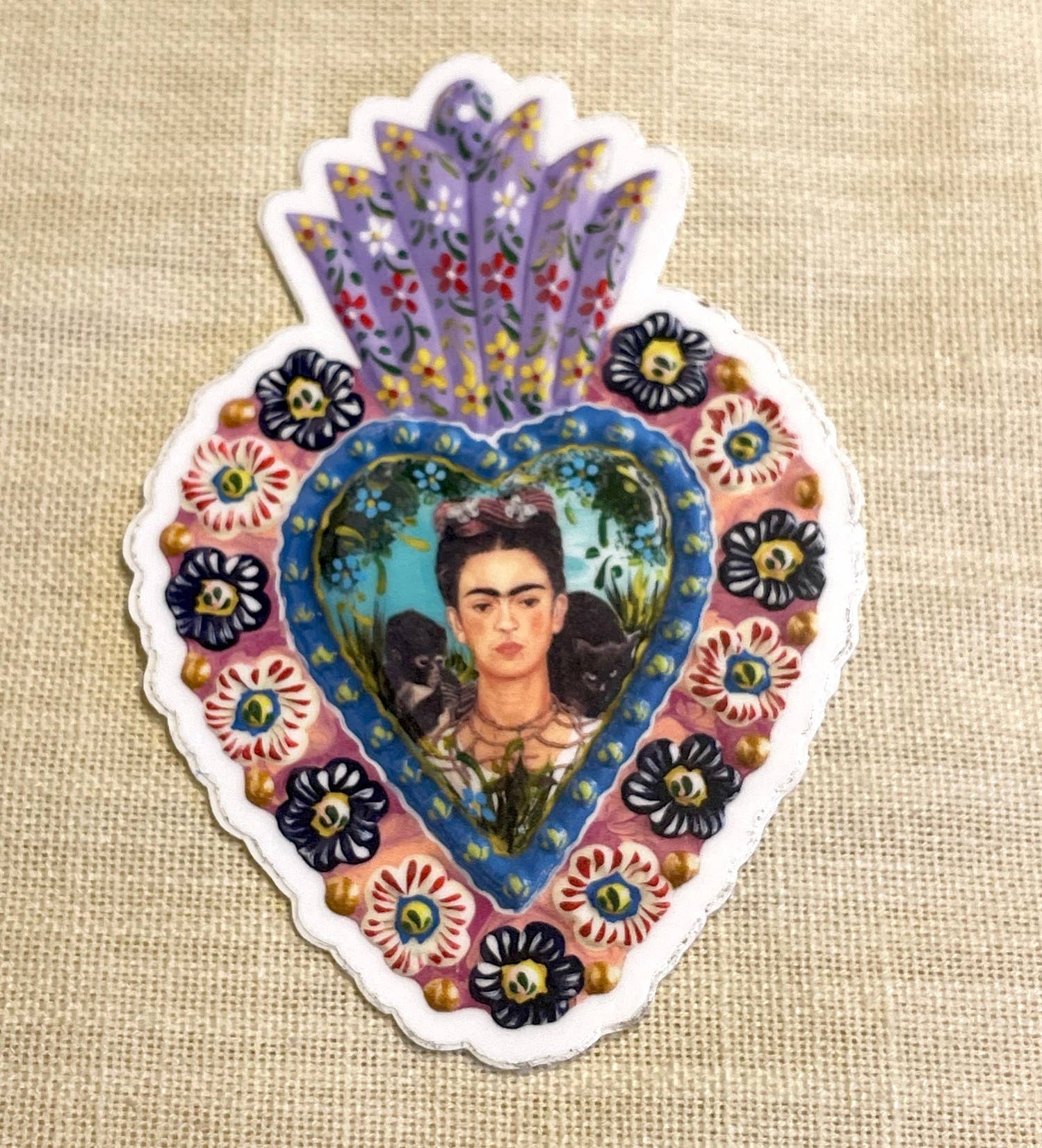 Frida with Pets Heart Sticker