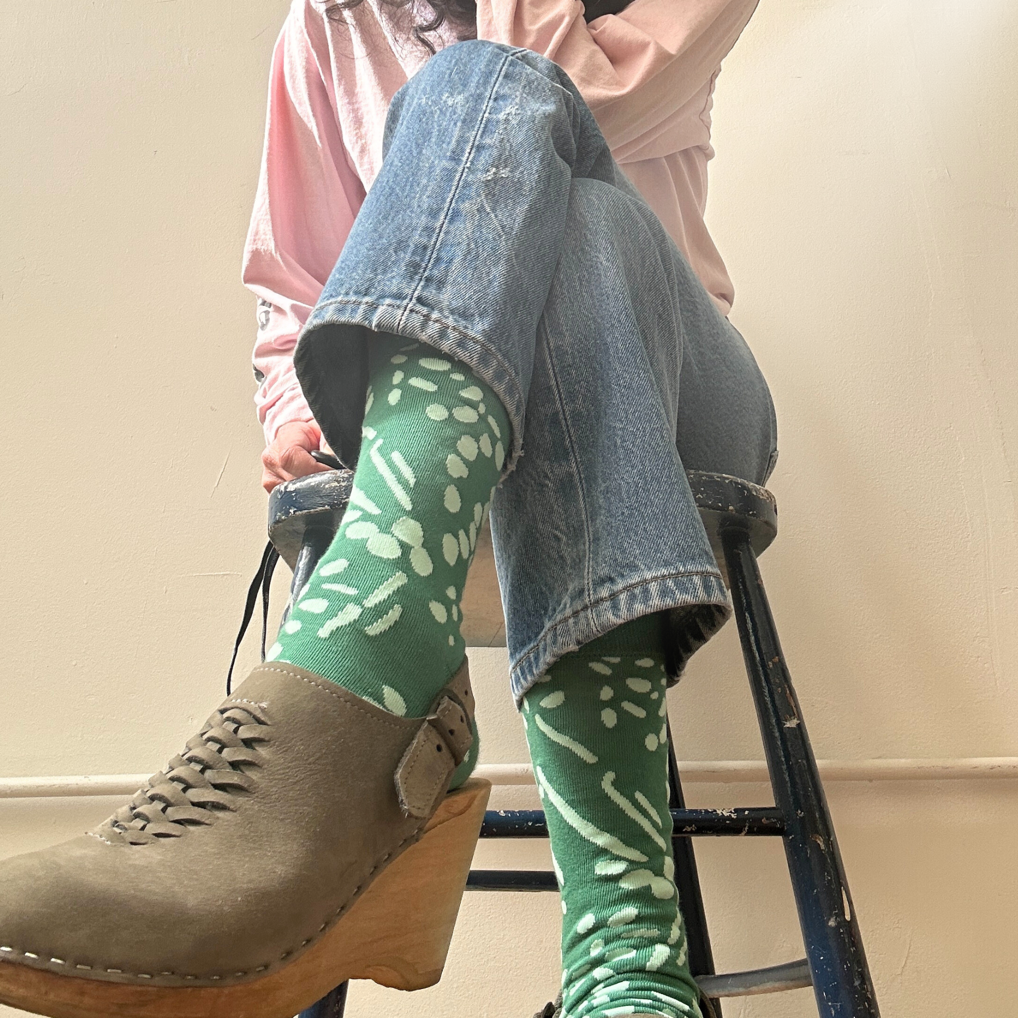 Crew Socks - Drape in Cactus & Mint