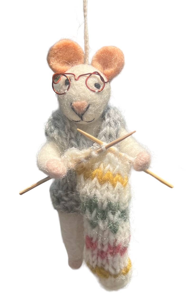 Knitting Mouse Felt Ornament