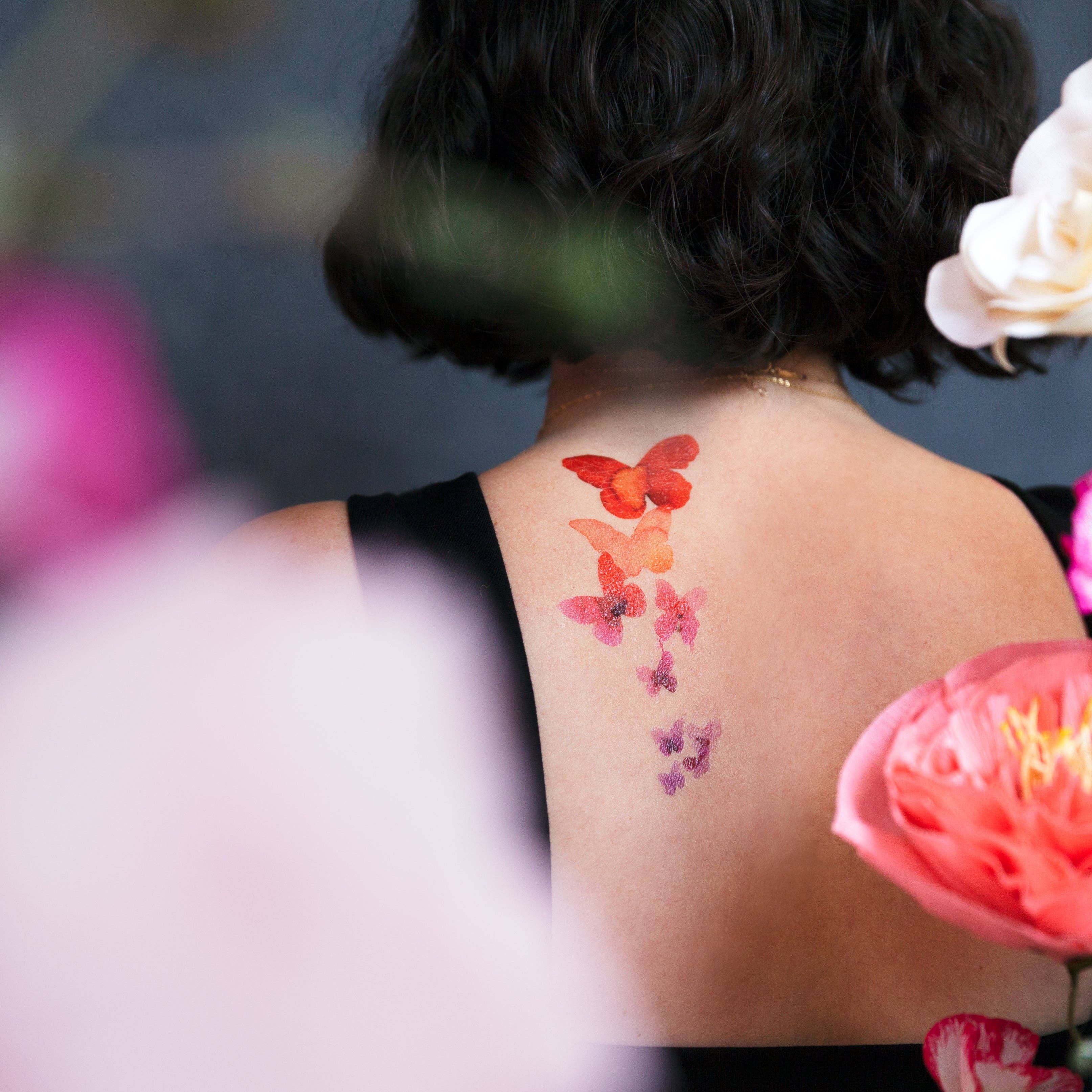 Coral Butterflies Tattoo Pair
