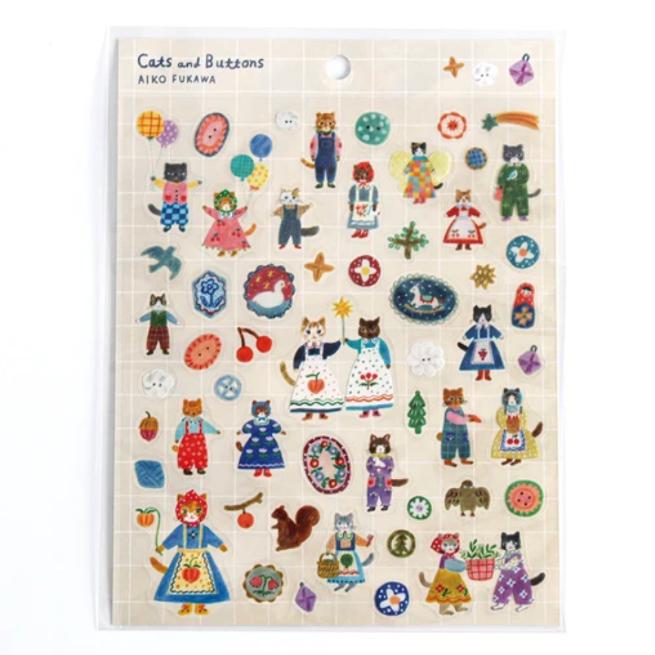 Aiko Fukawa Sticker Sheet: Cats and Buttons