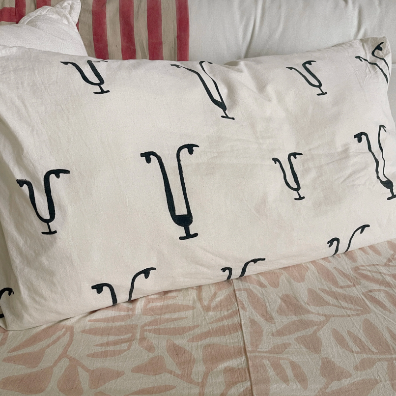 Gatta Cat Block Print King Pillow Sham: Natural Cotton