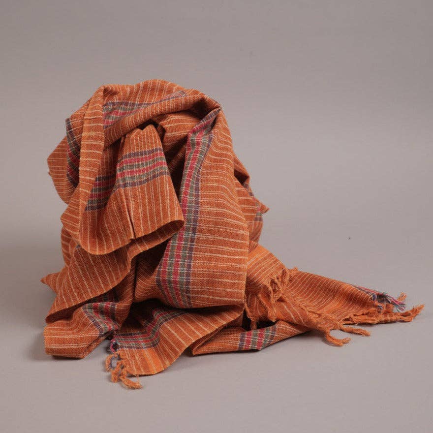 Handloomed Cotton Towel, Khadi, Ochre & Orange colour