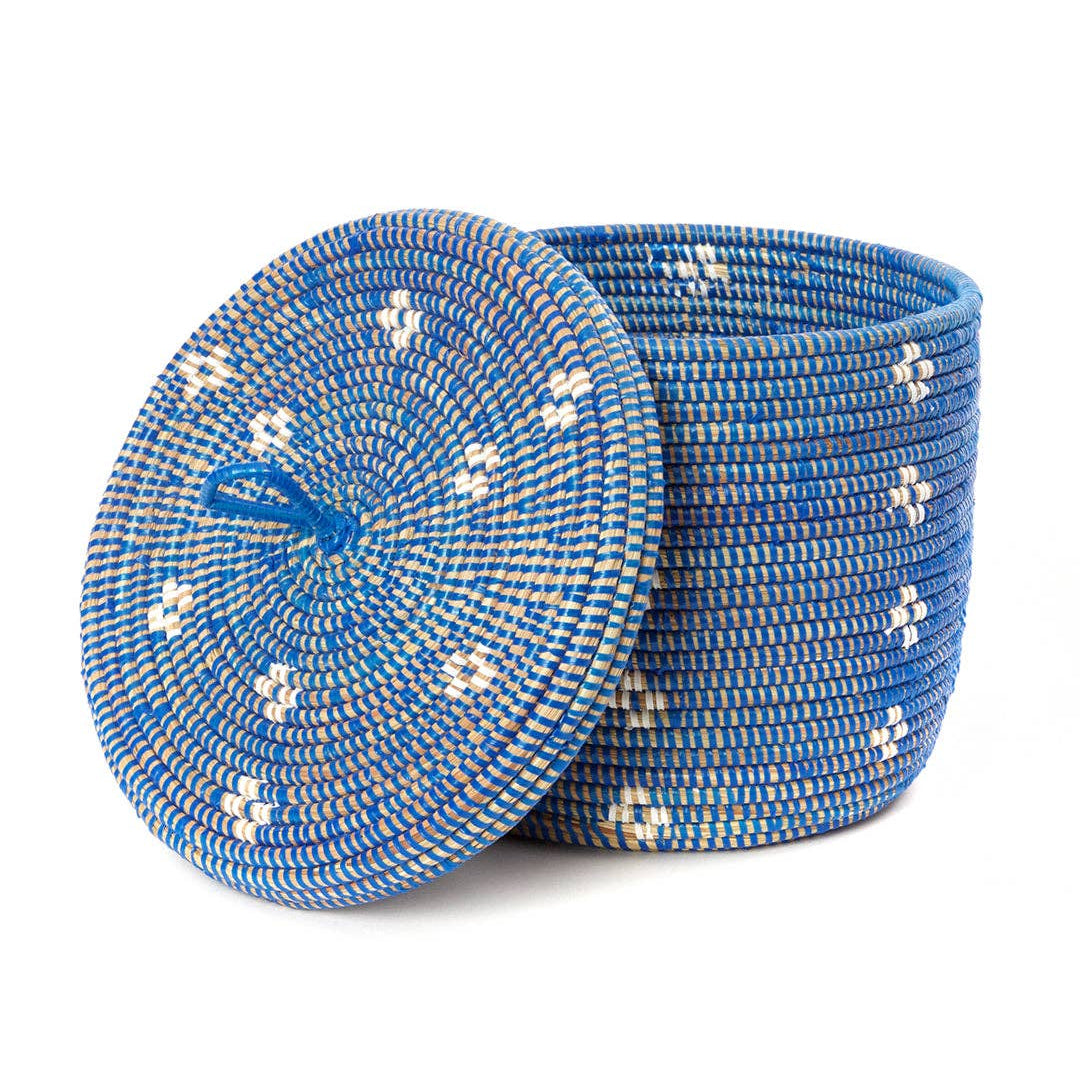 Blue and White Blossom Lidded Storage Basket
