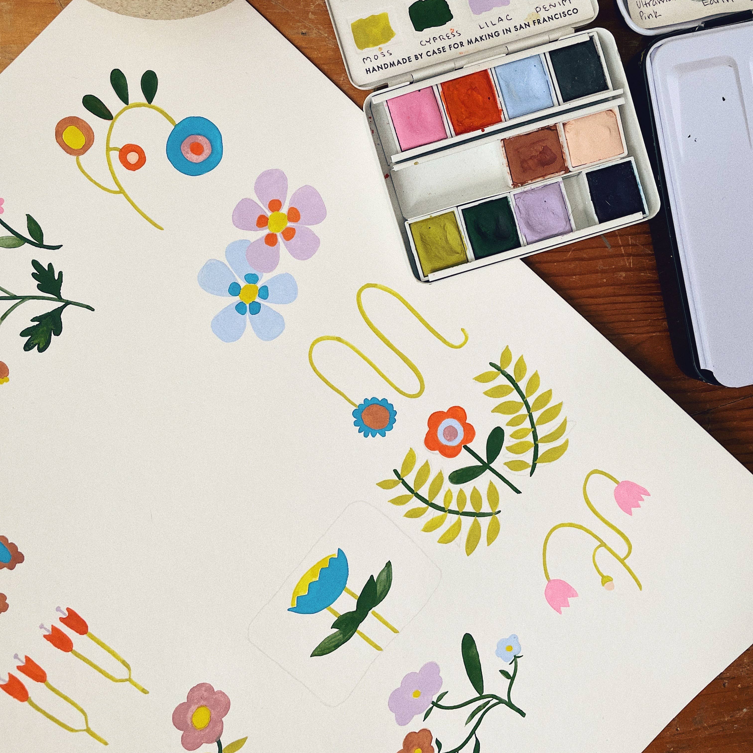 Grid Flower Doodles Birthday Card