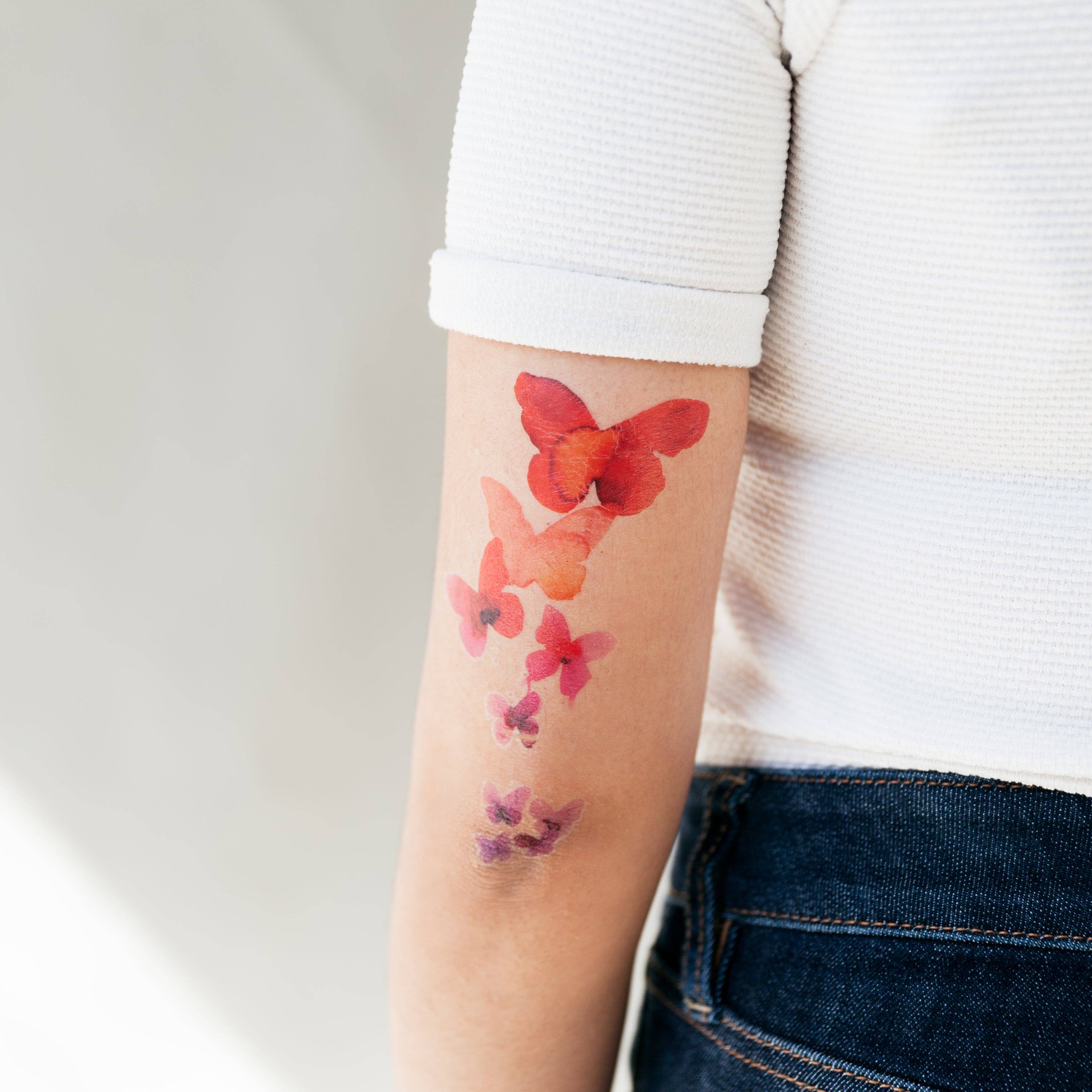 Coral Butterflies Tattoo Pair