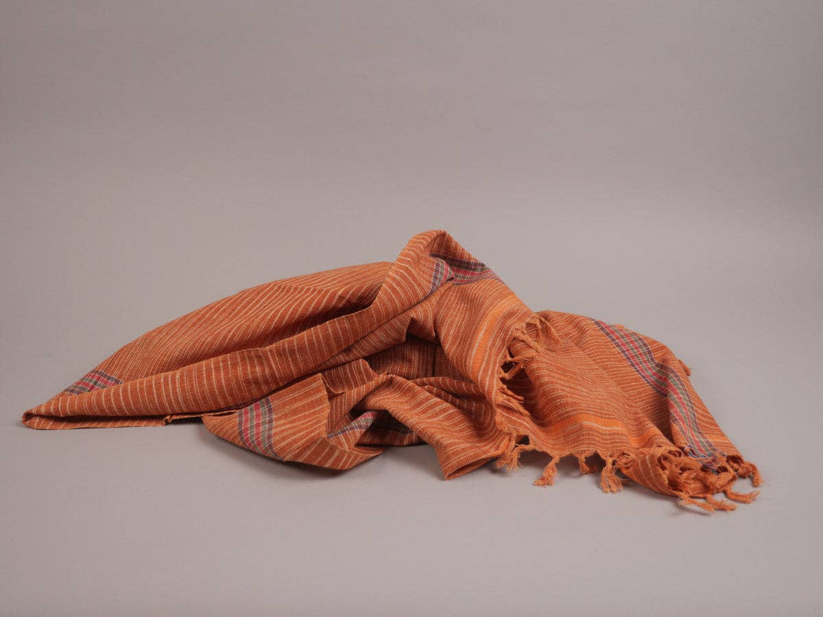 Handloomed Cotton Towel, Khadi, Ochre & Orange colour