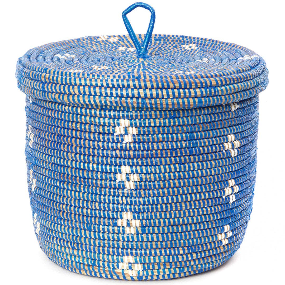 Blue and White Blossom Lidded Storage Basket