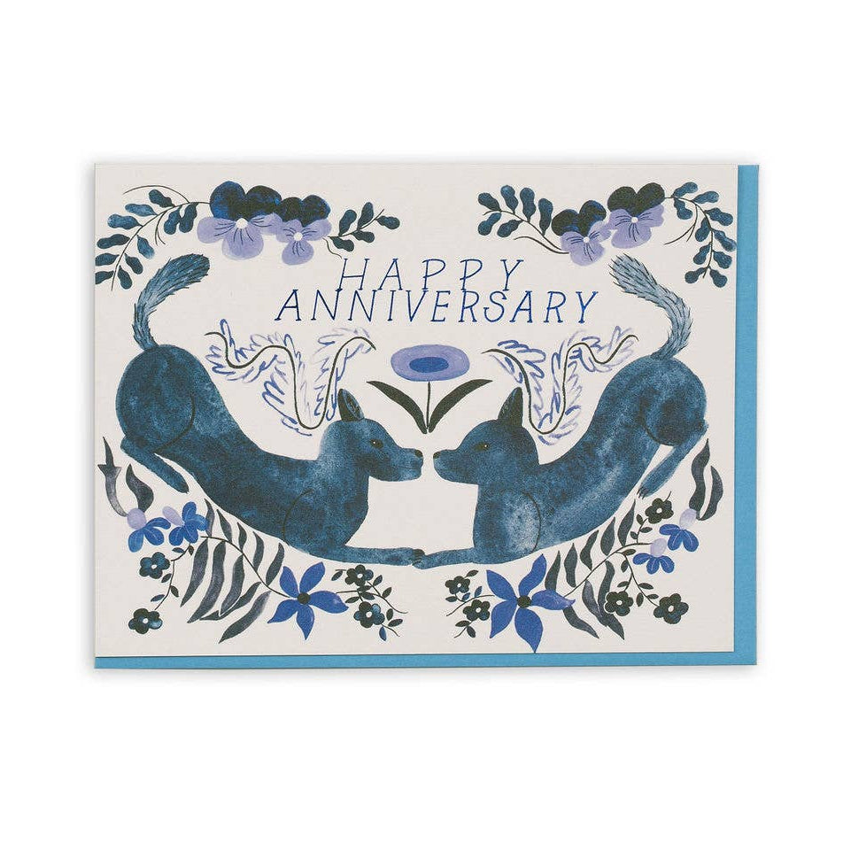 Happy Anniversary Folk Dogs Card