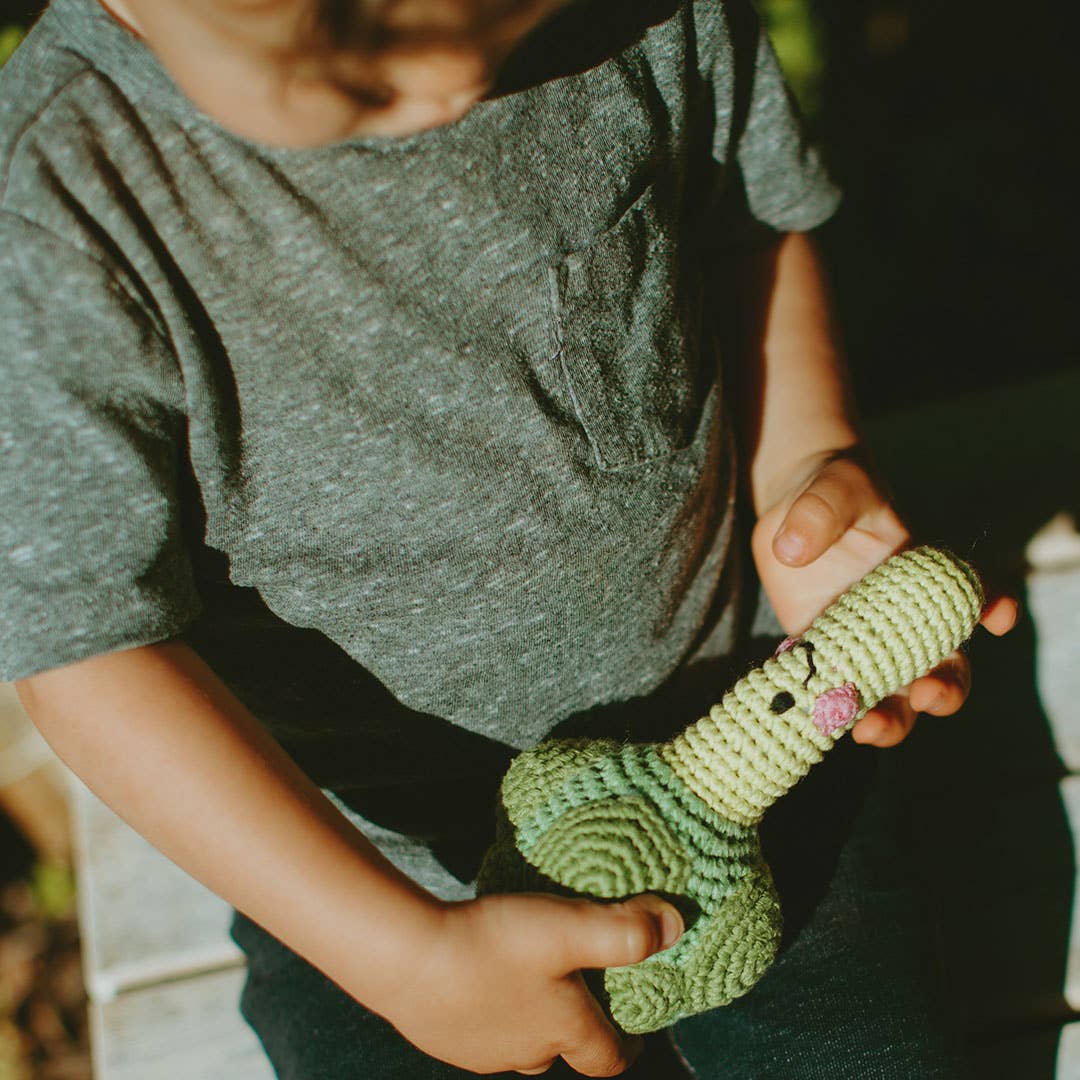 Handcrafted Happy Broccoli Baby Rattle