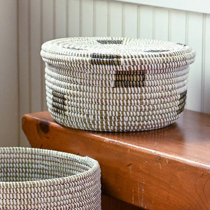Black &amp; White Lidded Storage Box Basket
