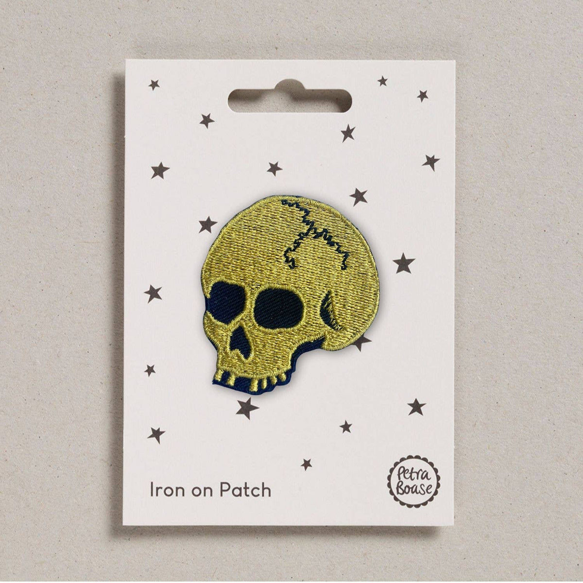 Gold Skull Iron-On Embroidered Patch