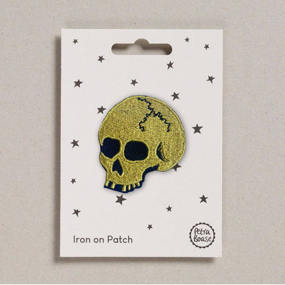 Gold Skull Iron-On Embroidered Patch