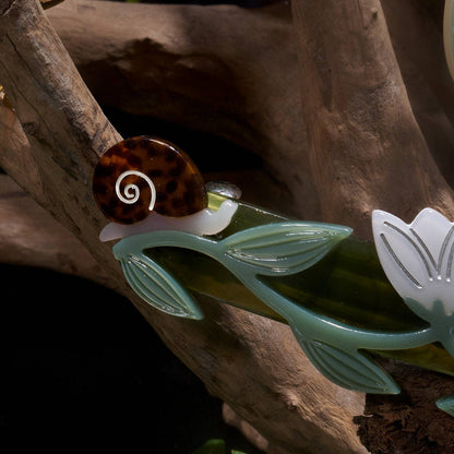 Brocéliande French Barrette With Lotus Flowers and Snails