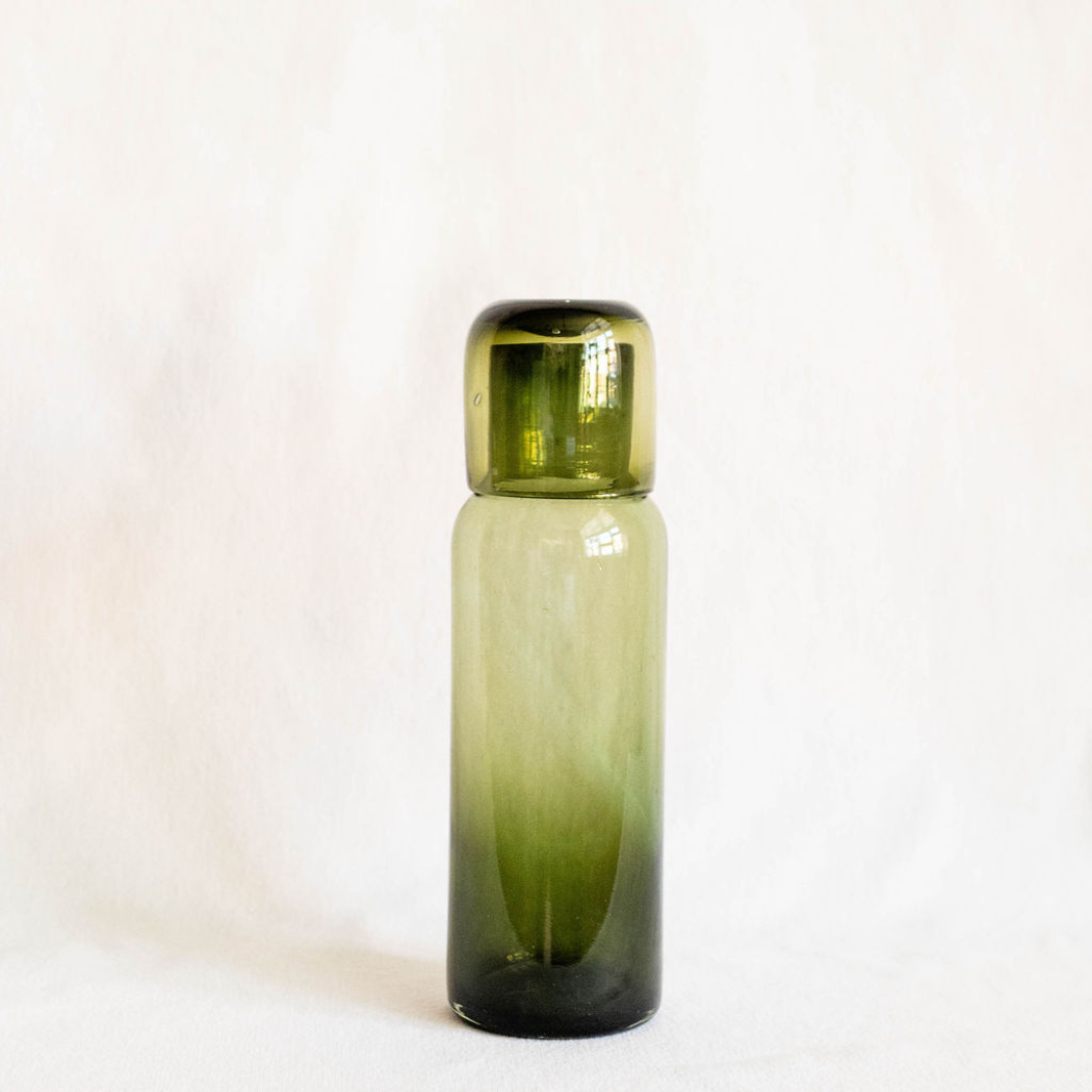 Handblown Glass Carafe - Olive Green
