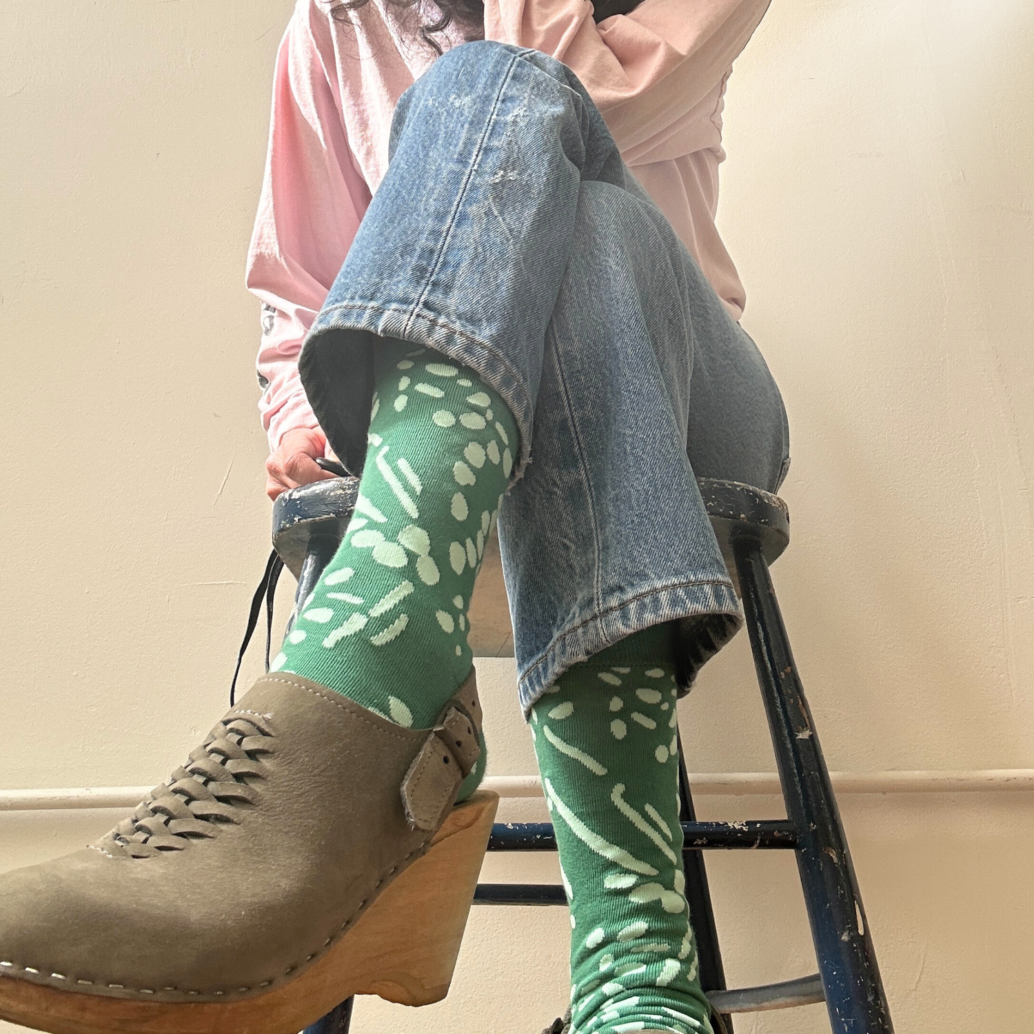 Crew Socks - Drape in Cactus &amp; Mint