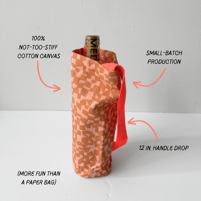 The Wine Tote - Dashes &amp; Moons - Warm Grey - Natural