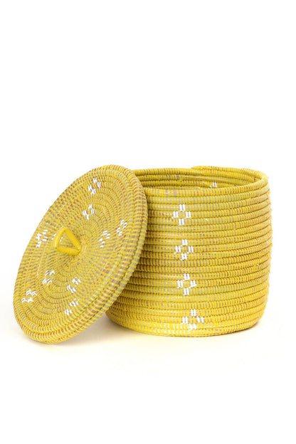 Yellow and White Blossom Lidded Storage Basket