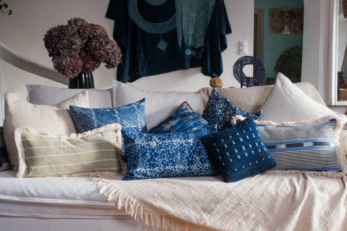 Natural Colours Cushion Cover, Indigo wax,  No.1