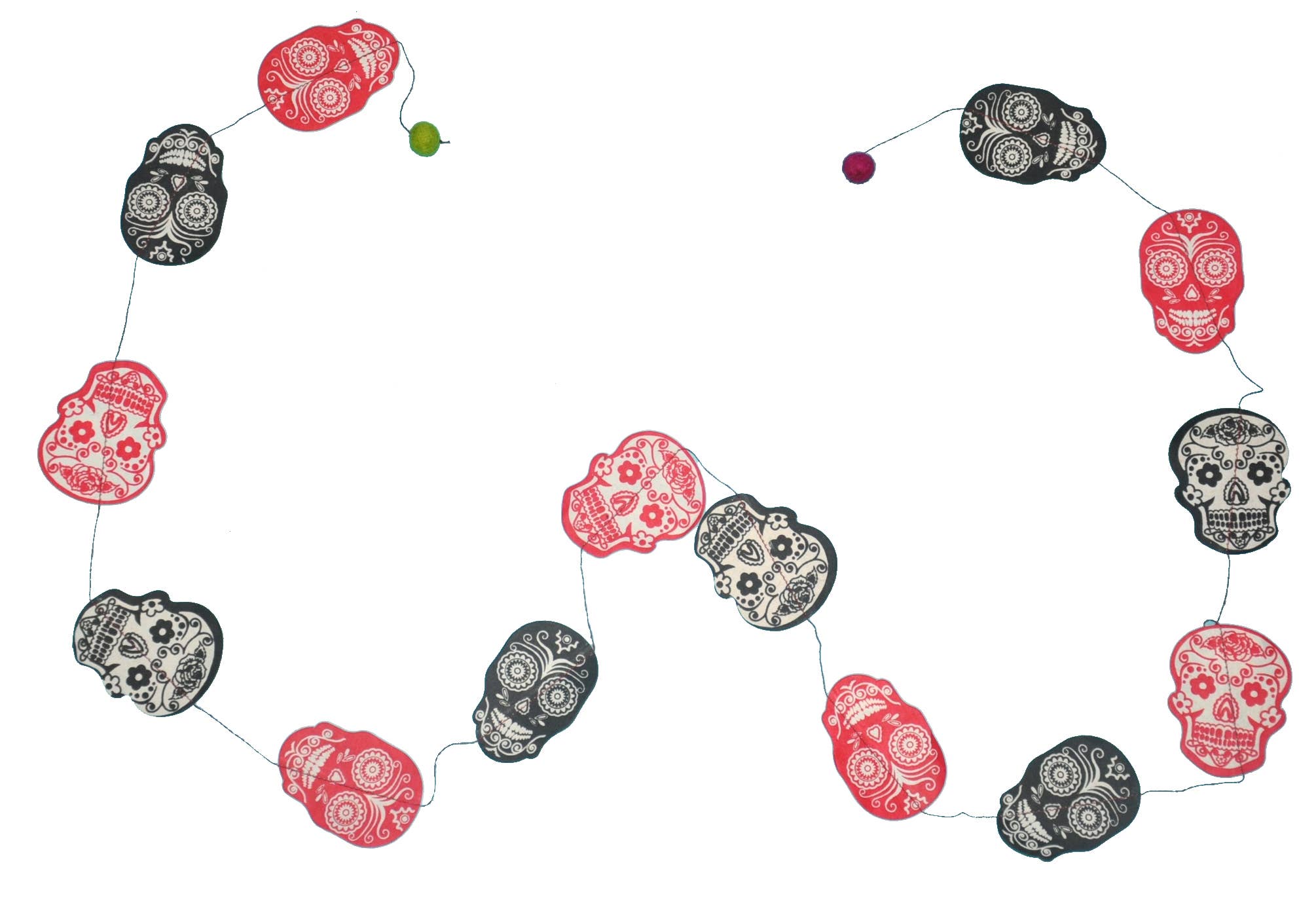 5ft  Paper Garland, Sugar skulls black/red