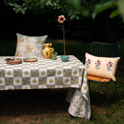 Parita - Hand Block-printed Linen Tablecloth