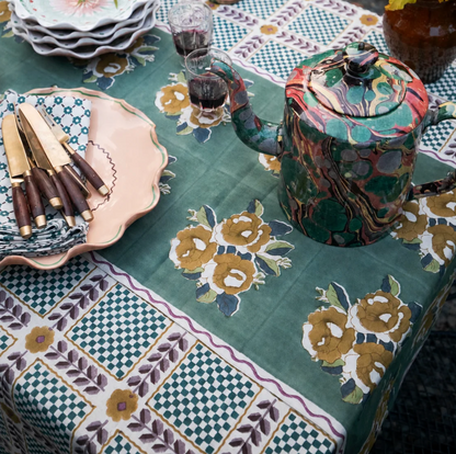 Mumtaz Hand Block-Printed Linen Tablecloth