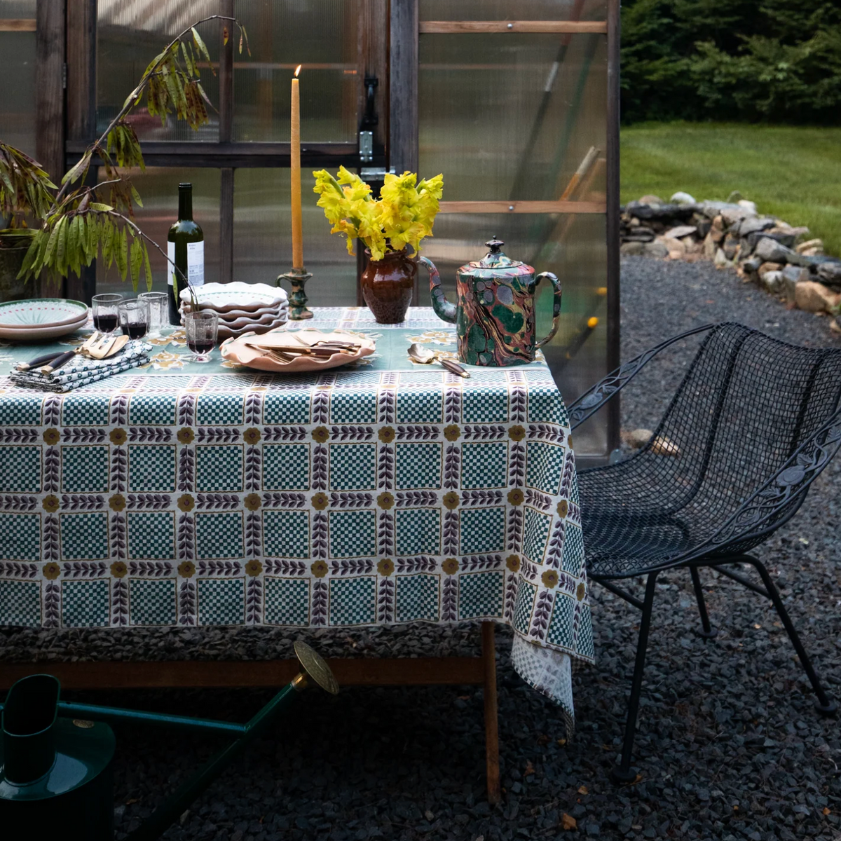 Mumtaz Hand Block-Printed Linen Tablecloth