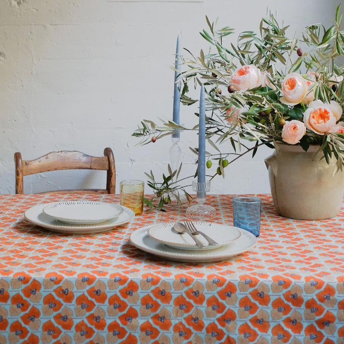 Aliya Hand Block-Printed Cotton Tablecloth