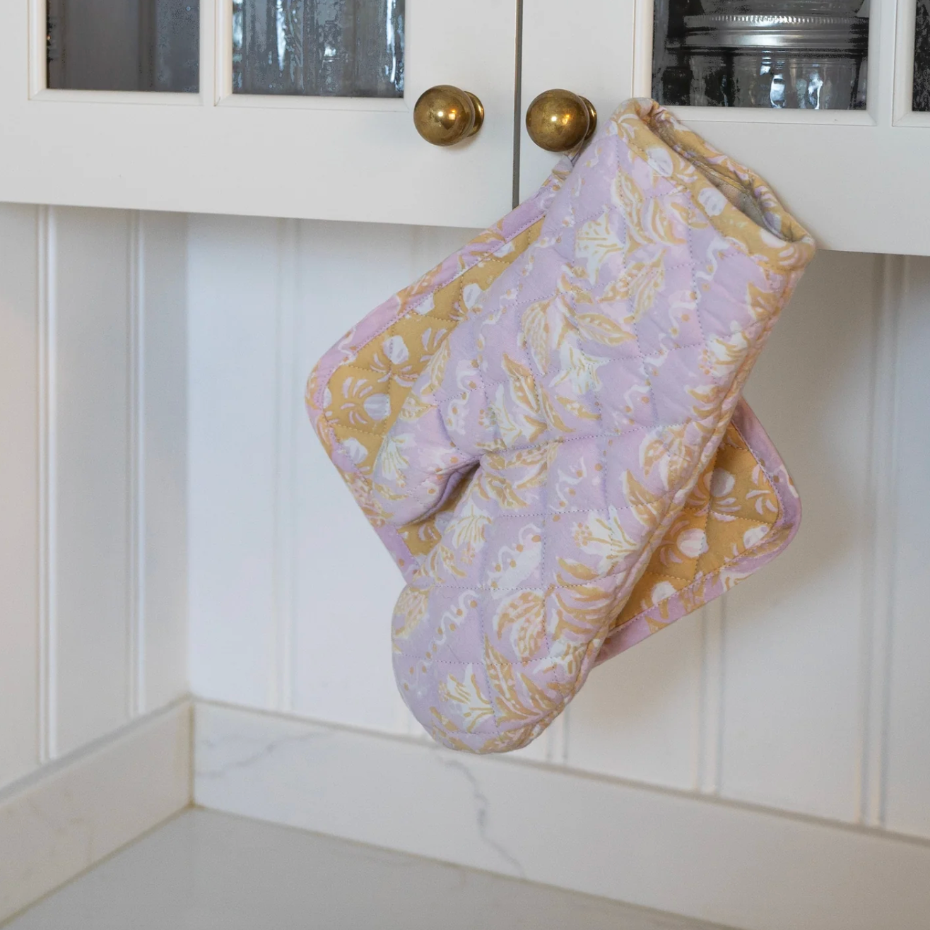 Block Printed Ovenmitt and Pot Holder Set - Azalea Berry Print