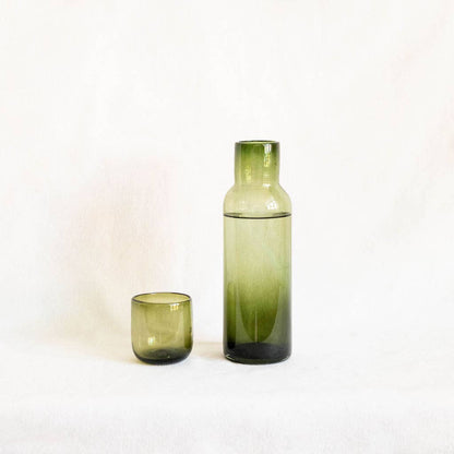Handblown Glass Carafe - Olive Green
