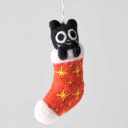 Viv Cat in Red Stocking Felt Ornament