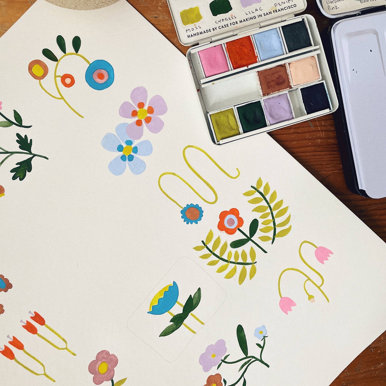 Grid Flower Doodles Birthday Card