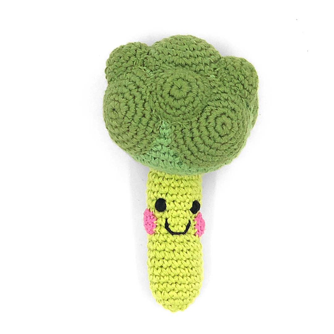Handcrafted Happy Broccoli Baby Rattle
