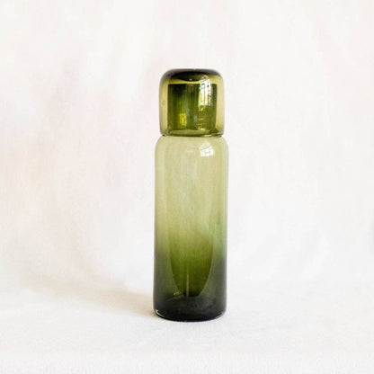 Handblown Glass Carafe - Olive Green