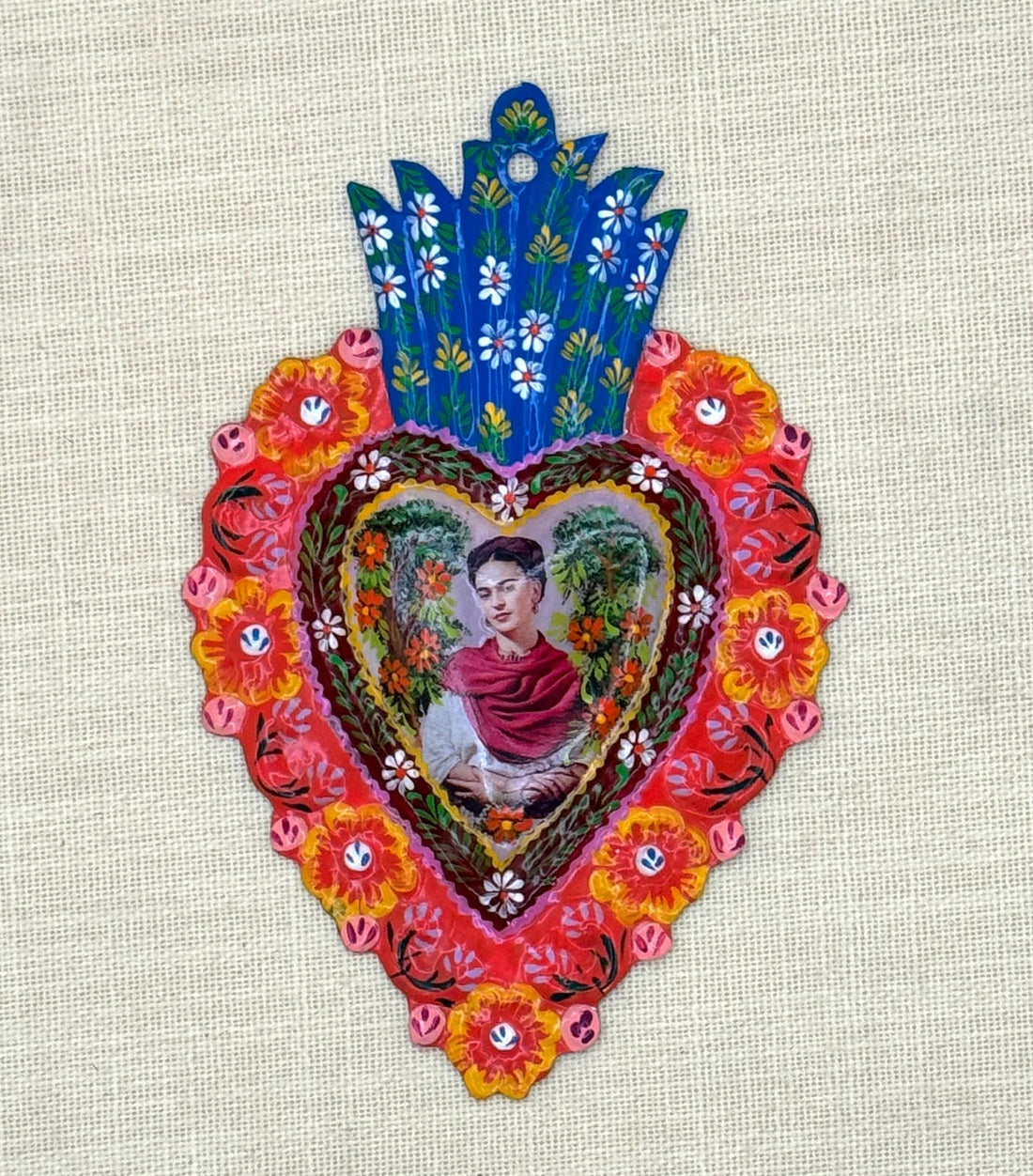 Sm. Frida Painted Milagro Heart, Peru