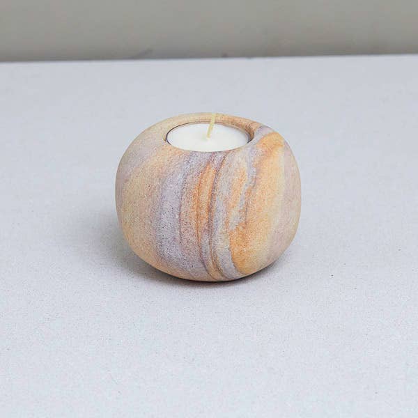 Rainbow Sandstone Pebble Candleholder