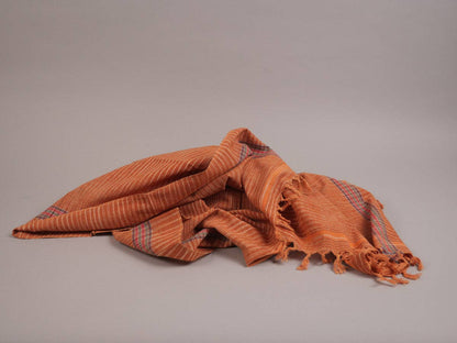 Handloomed Cotton Towel, Khadi, Ochre &amp; Orange colour