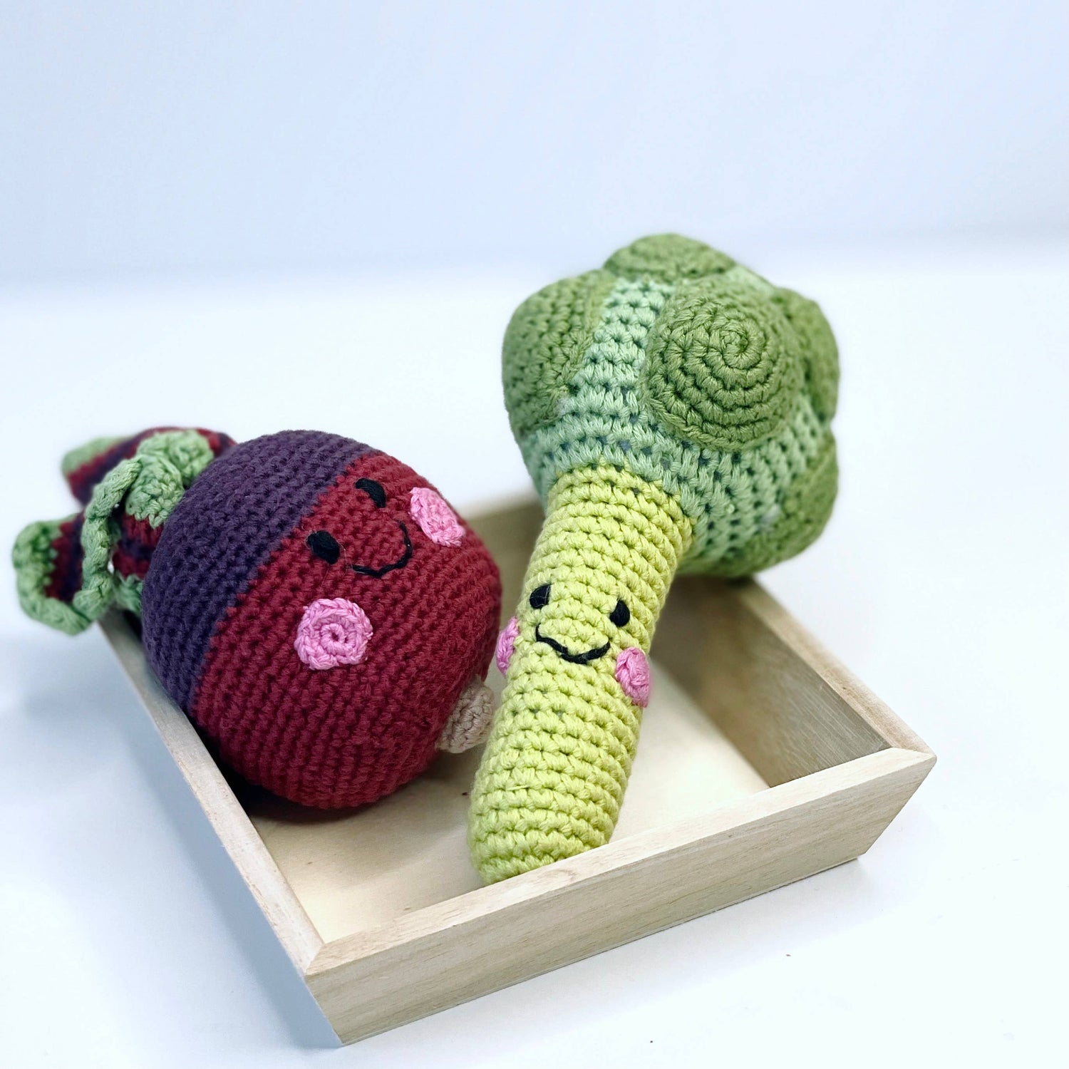 Handcrafted Happy Broccoli Baby Rattle