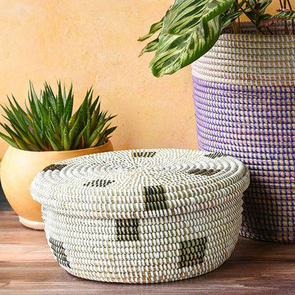 Black &amp; White Lidded Storage Box Basket