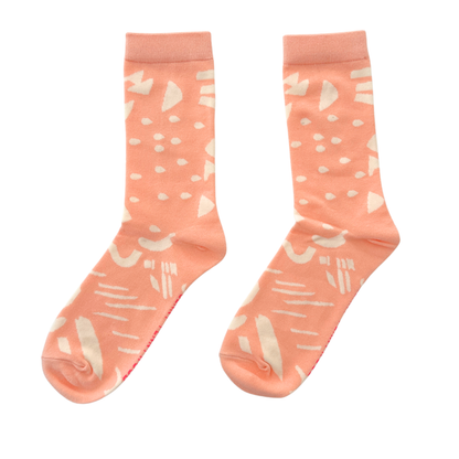 Crew Socks - Dashes &amp; Moons in Coral &amp; Natural