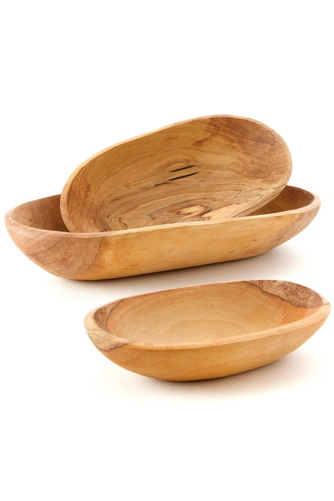Set of Three Wild Olive Wood Serving Bowls