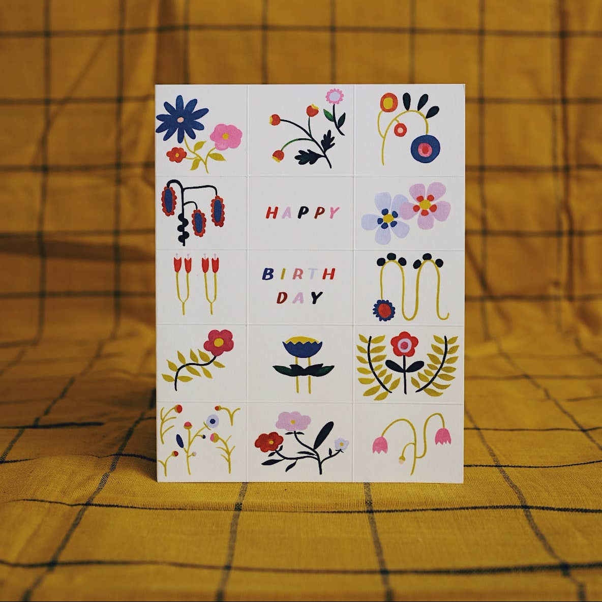 Grid Flower Doodles Birthday Card